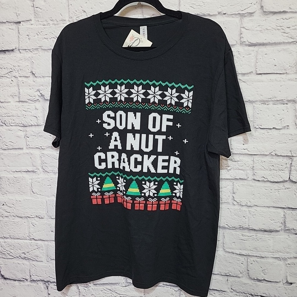 Jerzees Mens Elf Movie Son Of A Nutcracker Christmas Graphic T-Shirt Black L NWT